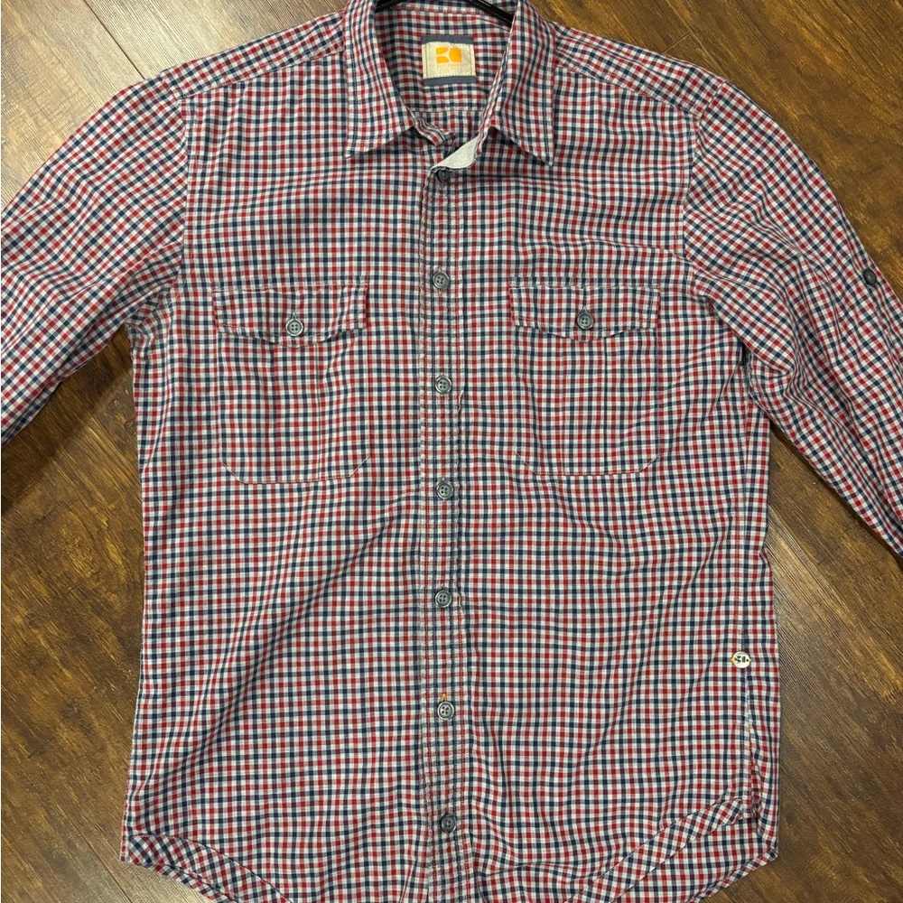 BOSS ORANGE Red and Blue Casual Button Down Shirt